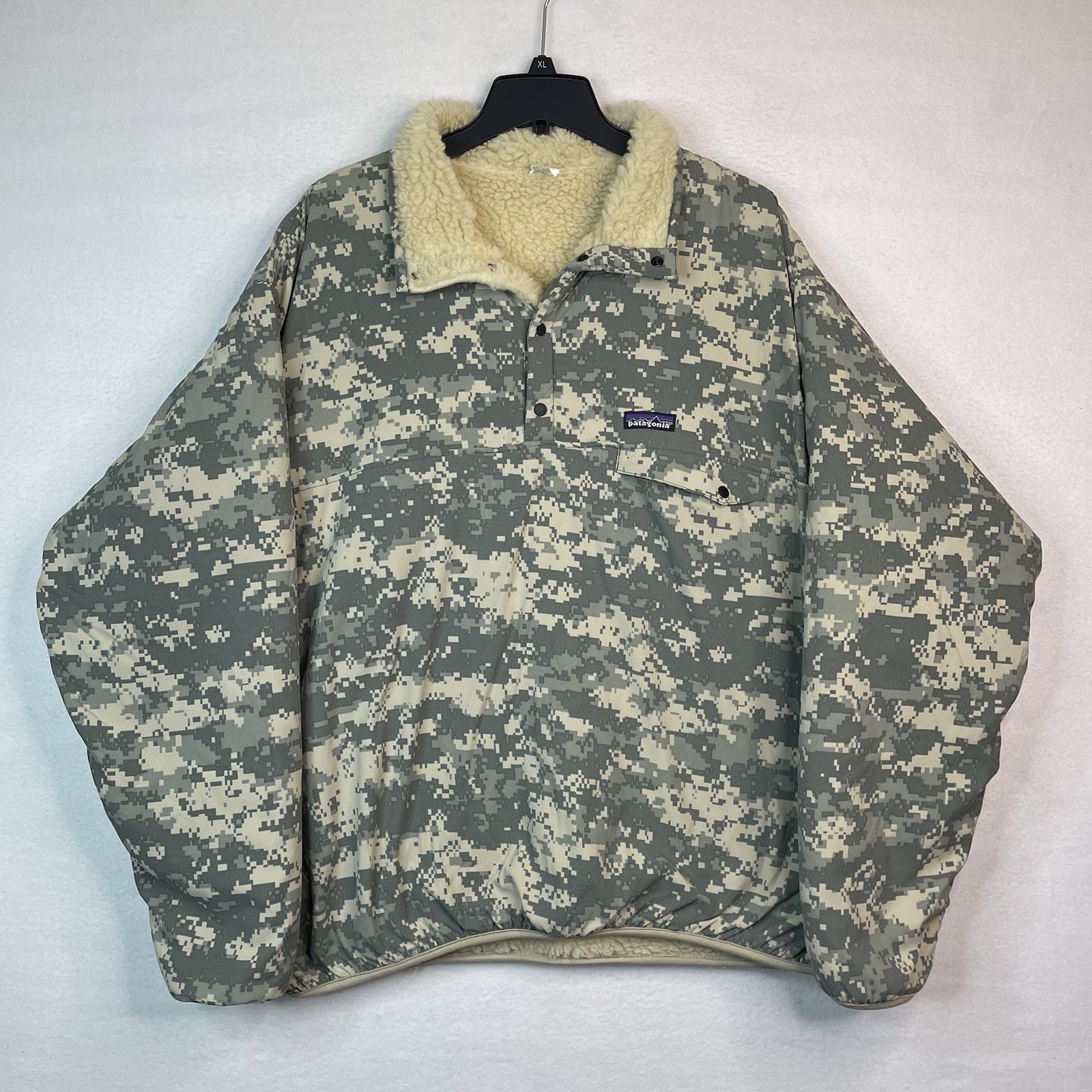 Patagonia MARS Reversible Camo / Oatmeal Deep Pile Fleece Jacket Snap-T Size XL