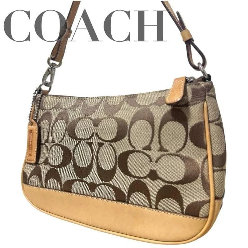 New COACH 6094 Vintage Y2k Signature Demi Mini Bag Khaki Tan Leather Authentic