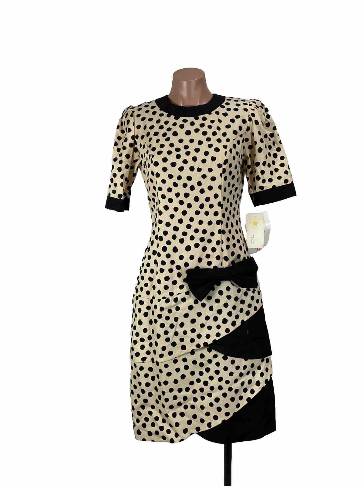 VTG 1960s Vicky Vaughn Vintage Polka Dot Drop Waist Bow Cotton USA Made 5/6 NWT