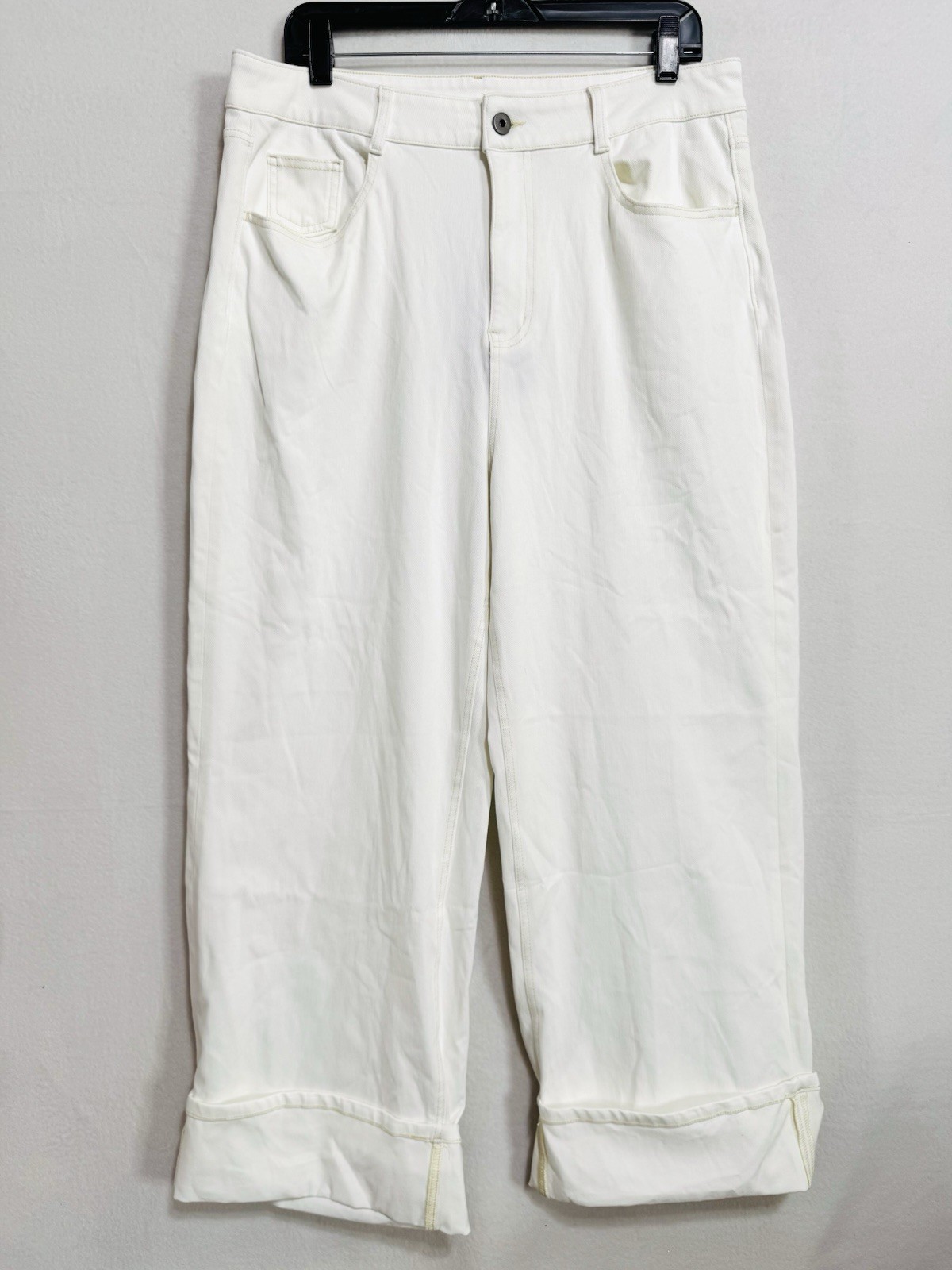 Halara Flex Size XL High Waisted Wide Leg Jeans White Cuffed Cropped Regular NWT