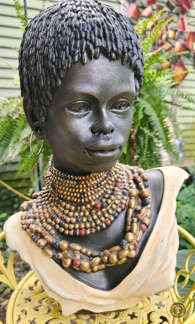 Stunning African Tribal Woman Bust Resin Sculpture Decor