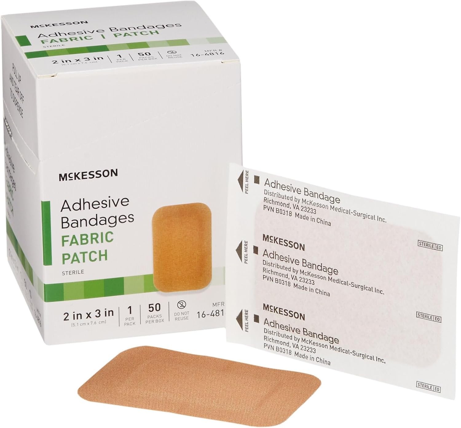 McKesson Adhesive Bandages, Sterile, Fabric, Tan, 2 x 3 in, 50 ct