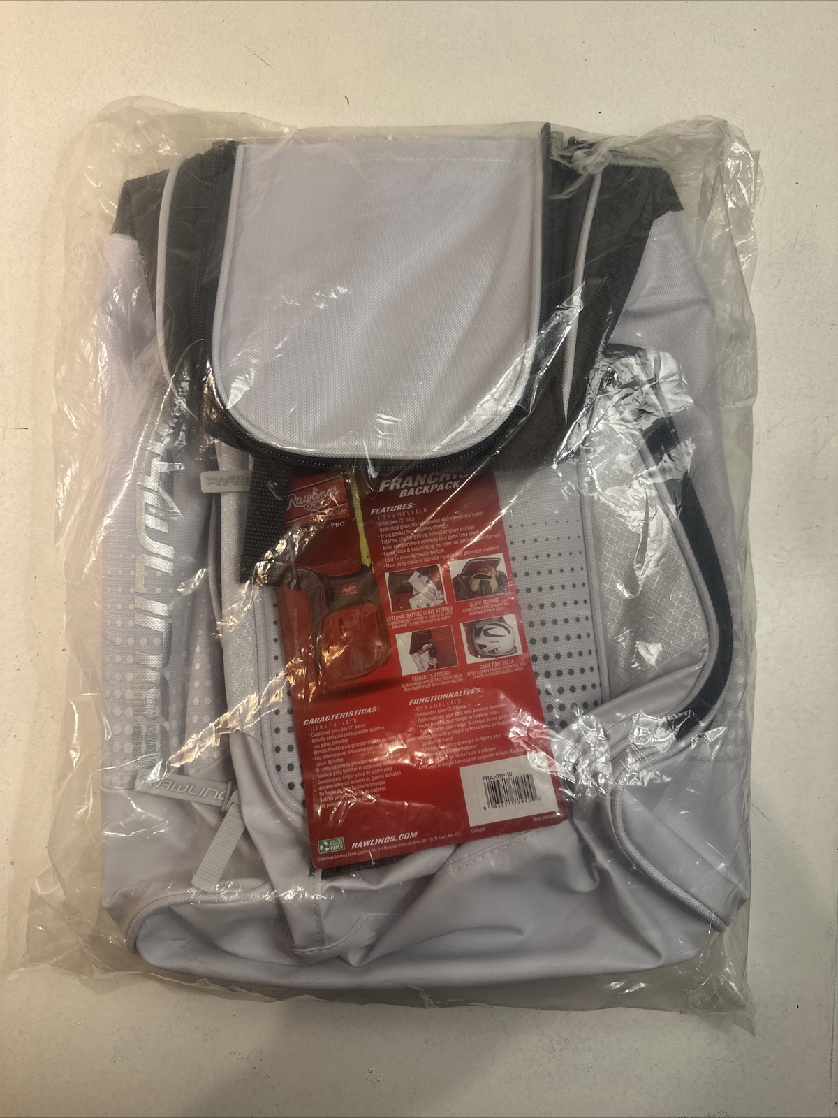 Rawlings Franchise Backpack Baseball & Fastpitch Softball Bat Bag White/Black