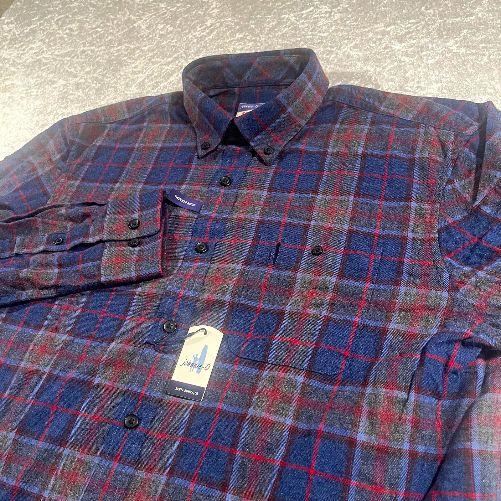 Johnnie-O Hangin\' Out Men’s L Twighlight Blue Plaid Flannel Cotton Button Down