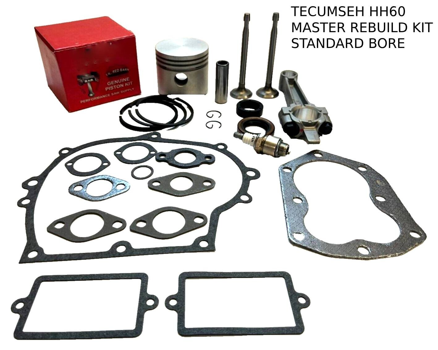 NEW TECUMSEH HH60 PISTON, ROD, ENGINE GASKET SET WITH SEALS & VALVES
