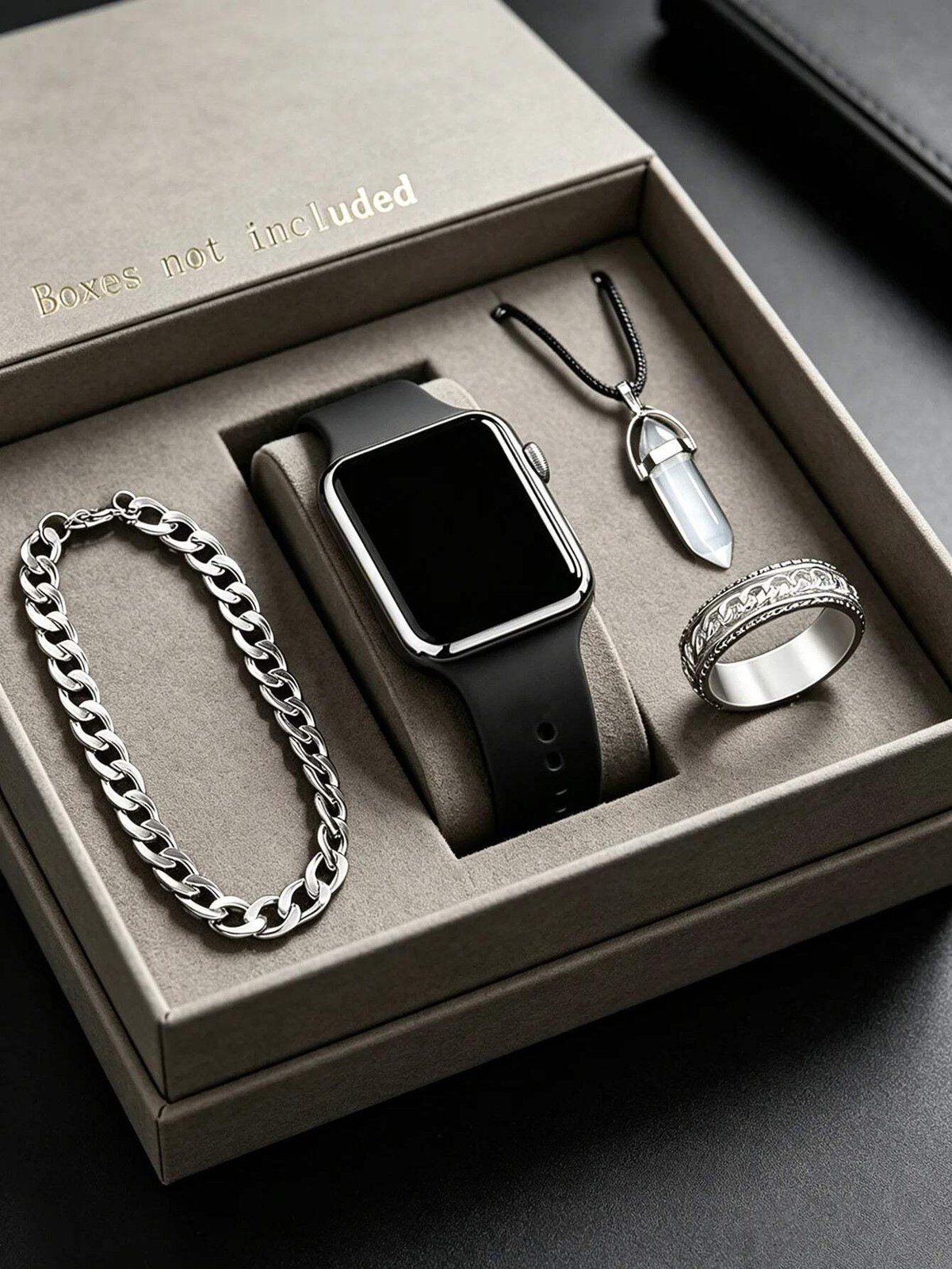 Men\'s LED Square Watch And Jewelry Set Birthday Gift Non-Smartwatch Box Not Incl