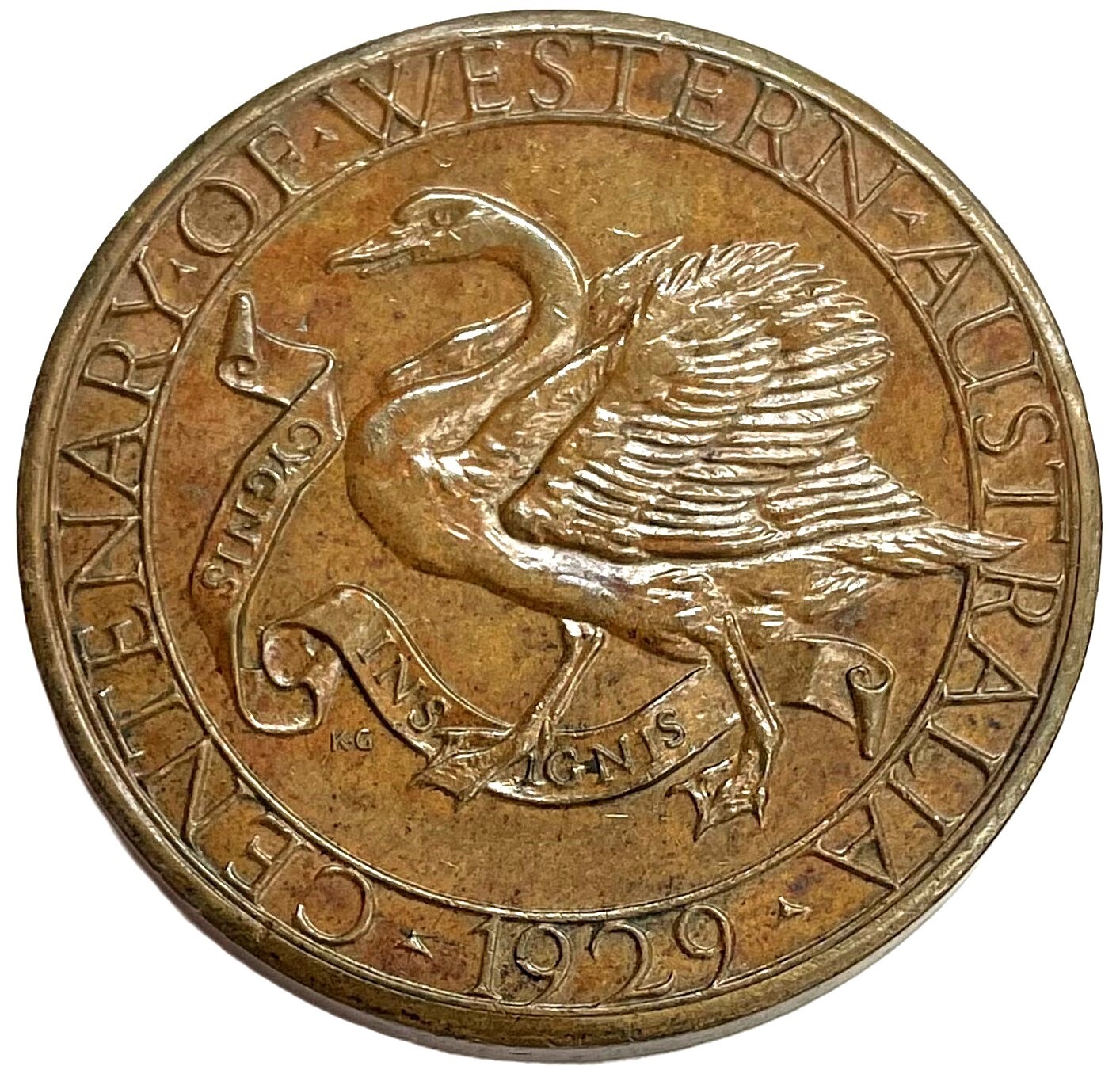 1929 CENTENARY OF WESTERN AUSTRALIA KING GEORGE V SWAN EVENT 38 mm MEDAL
