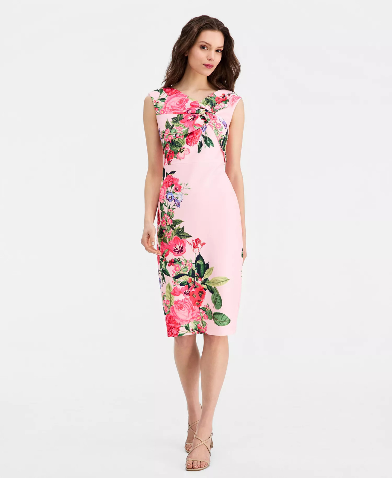 Eliza J Sheath Dress 2 Blush Pink Floral Twist Detail Stretch Asymmetric NWT 148
