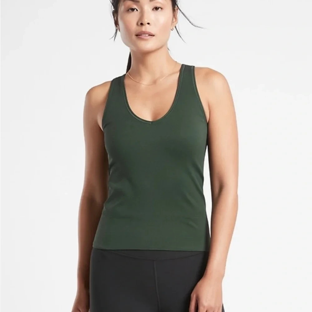 ATHLETA Aurora Dark Green Ribbed Seamless Tank Top Size Large