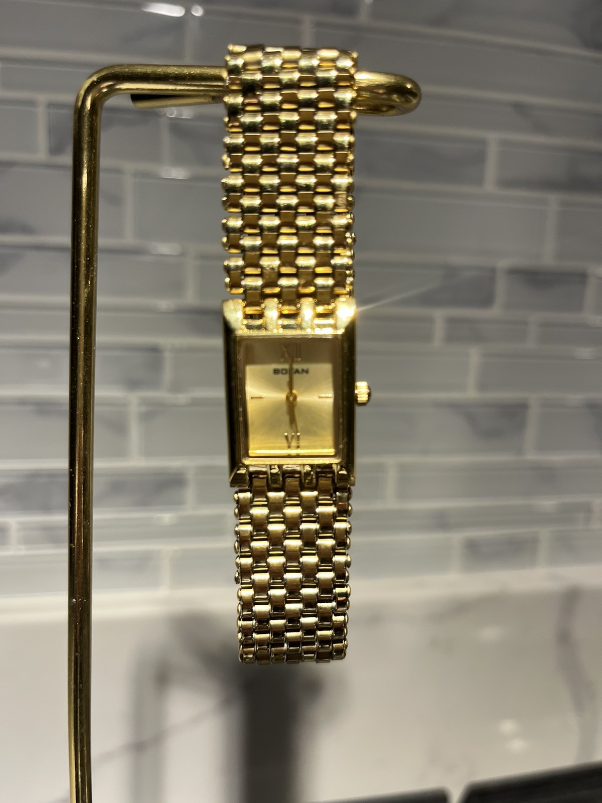 Vintage BOFAN Gold-Tone Rectangular Watch | Elegant Bracelet Band |Classic Style