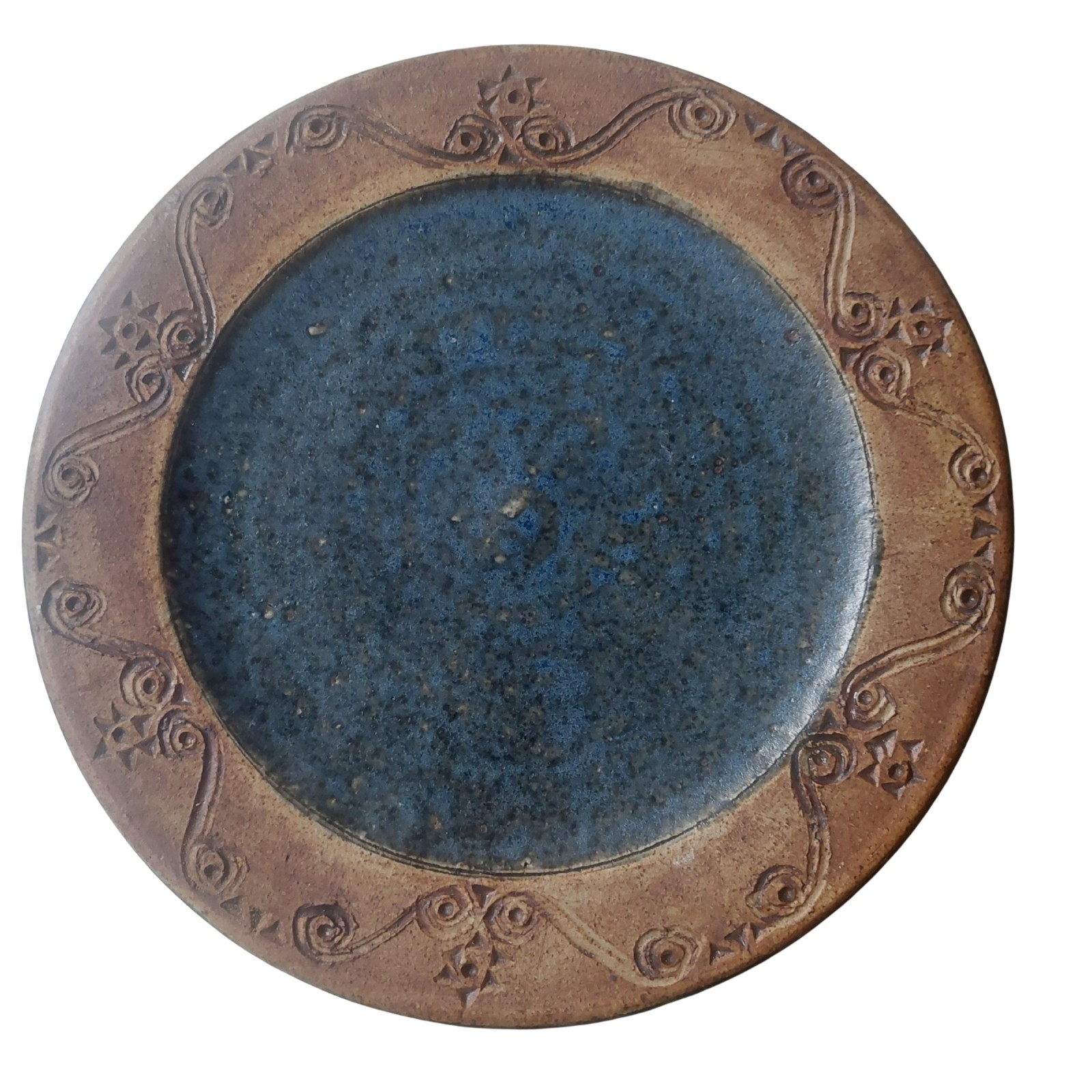 Tokheim Stoneware Plate Signed 1993 Blue/Brown Hand Made Folk Art Collectible 8