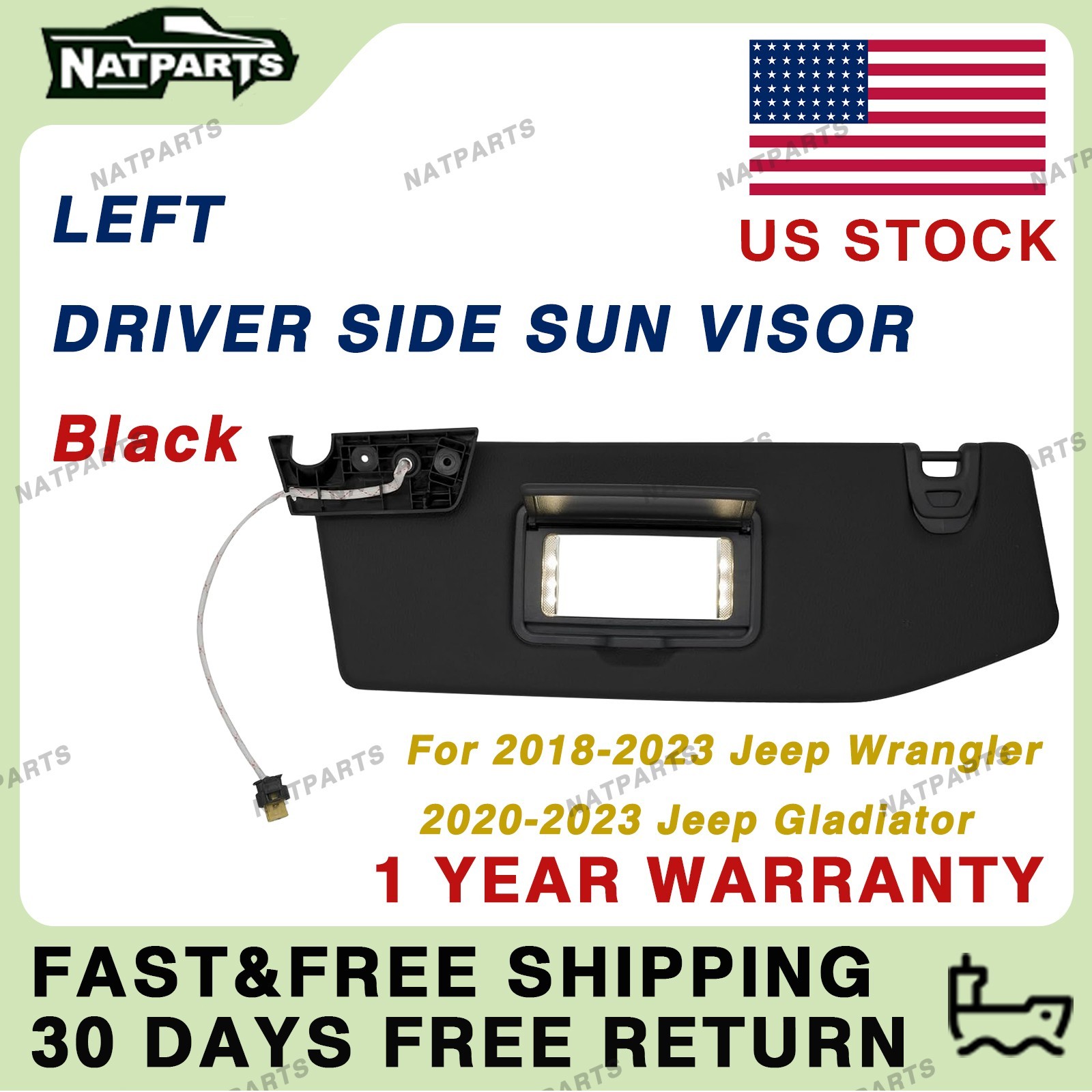 Left Sun Visor W/ Light for18-23 JeepWrangler 20-23 JeepGladiator 6BR75TX7AM