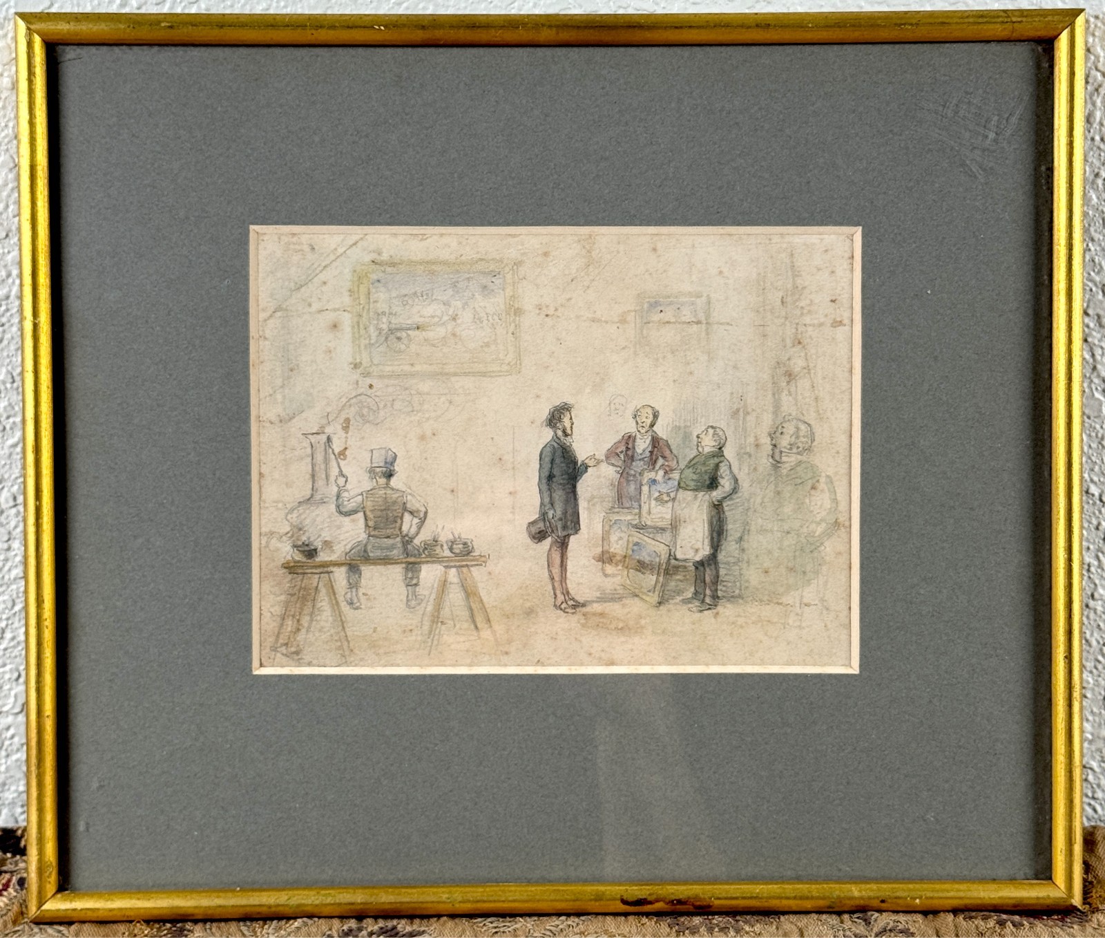 Antique John Leech Drawing Victorian Men Painting Art 19th C. English Cartoon