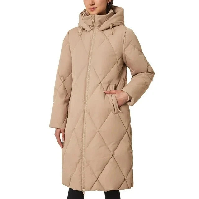 Mondetta Women\'s Long Diamond Quilted Down Parka – Cream Mondetta Women\'s Long Diamond Quilted Down Parka – Cream