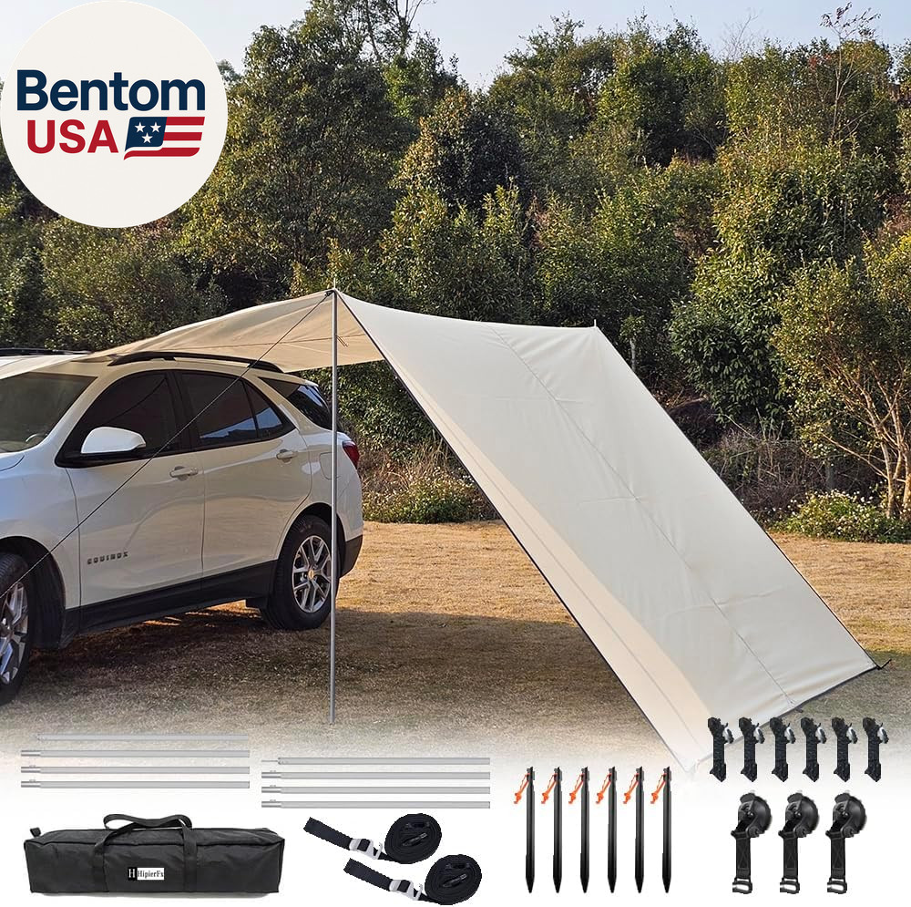 10X16 Ft Car Side Awning with Pole Outdoor Camping Tent Tarp Waterproof Canopy S