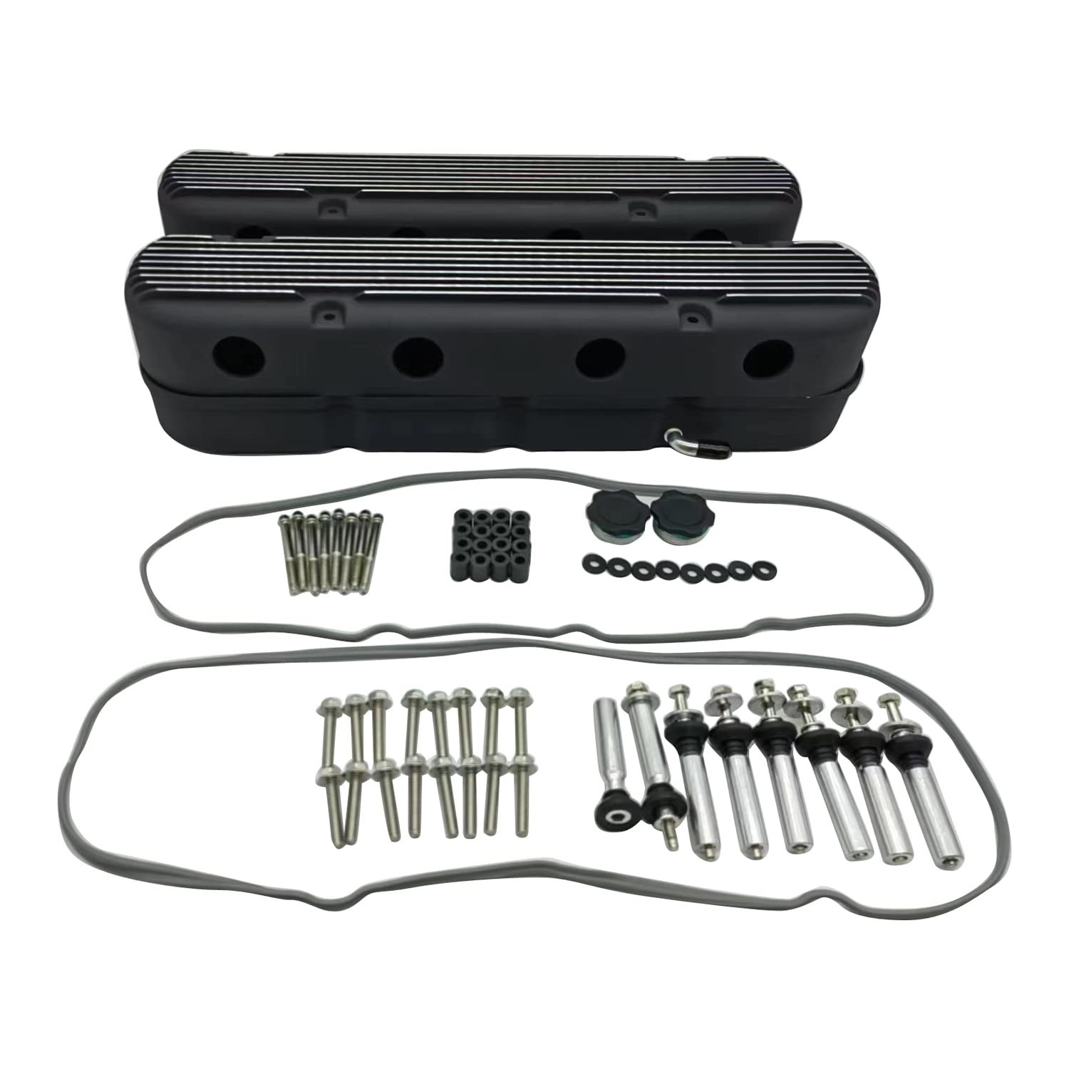 LS Finned Vintage Hidden Coil Aluminum Valve Cover Compatible with Che-vy Sma...