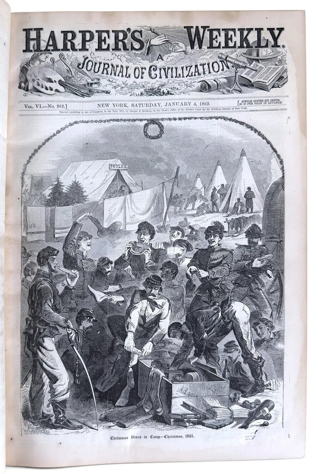 ORIGINAL BOUND VOLUME OF 1862 HARPERS WEEKLY NEWSPAPER WITH A SHARP SHOOTER ++