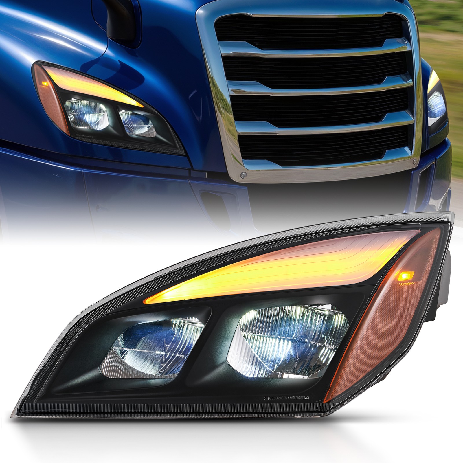 For 2018-2025 Freightliner Cascadia Full LED Black Housing Headlights Headlamp