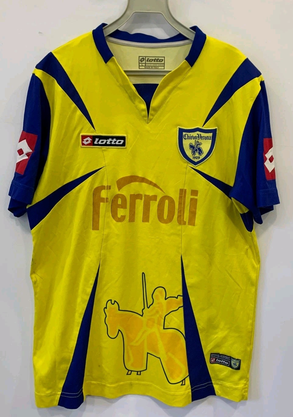 Vtg Lotto Chievo Verona Ferroli Soccer Jersey Men\'s L Yellow Made in Italy #228