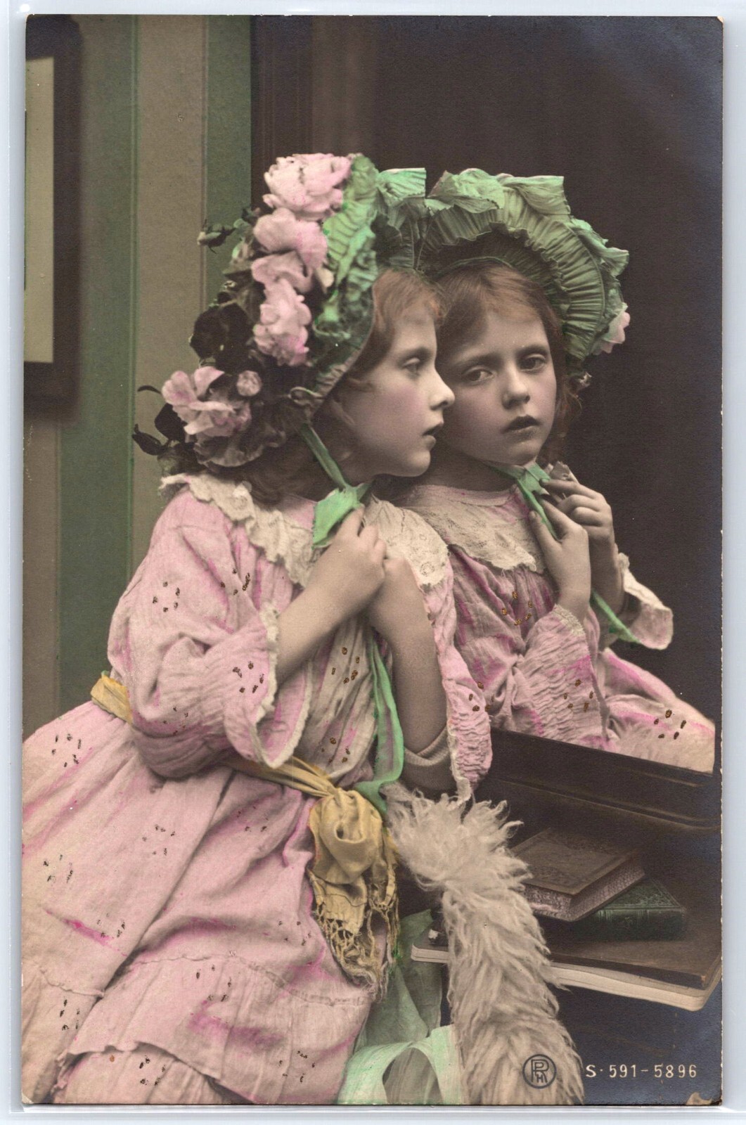 A Girl Looking into the Mirror - Vtg. Germany Rotophot RPPC (~1910)