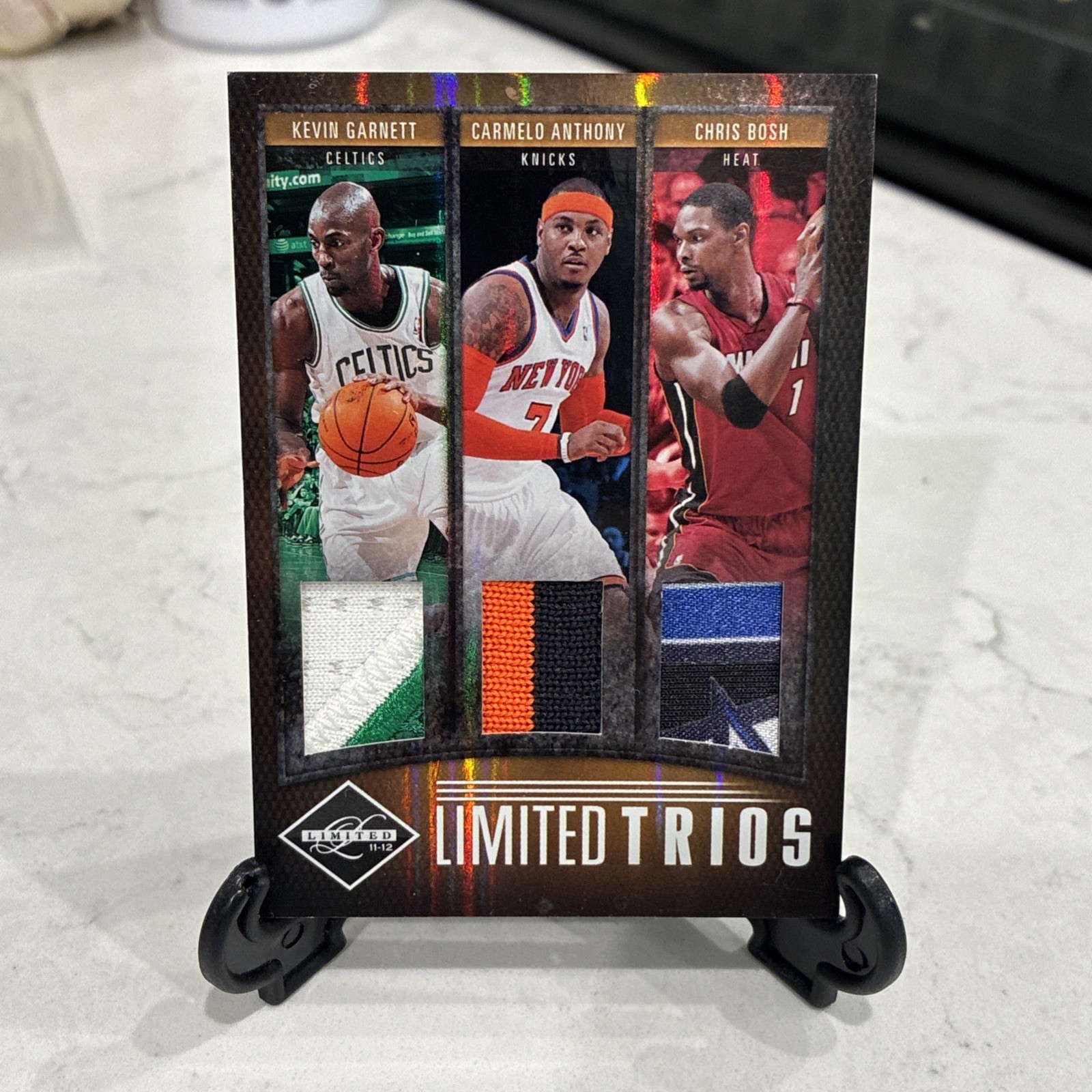 2012 Panini Limited Trios Game Worn Patches Garnett Anthony & Bosh #’d /15