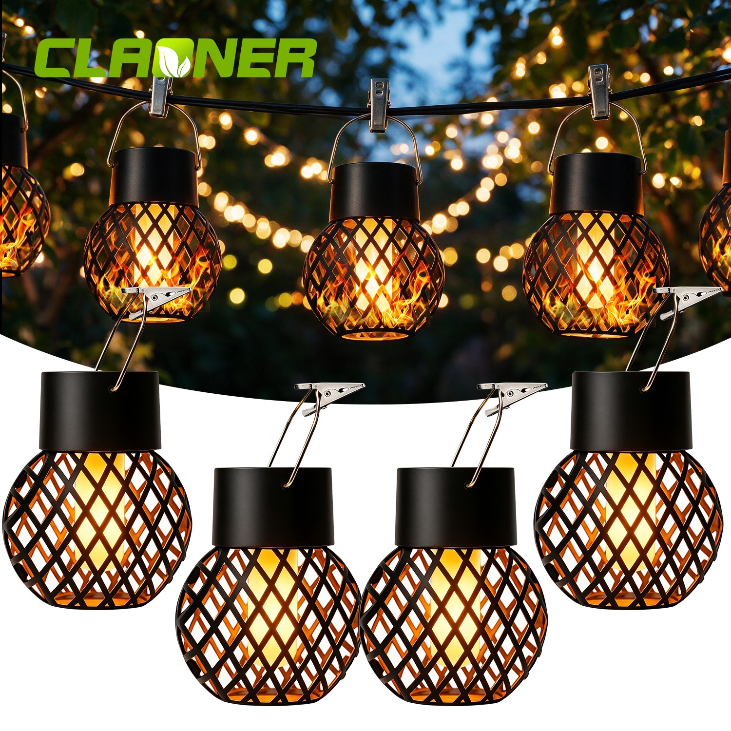 12x LED Solar Lantern Flickering Flame Hanging Lights Outdoor Garden Party Decor 12x LED Solar Lantern Flickering Flame Hanging Lights Outdoor Garden Party Decor