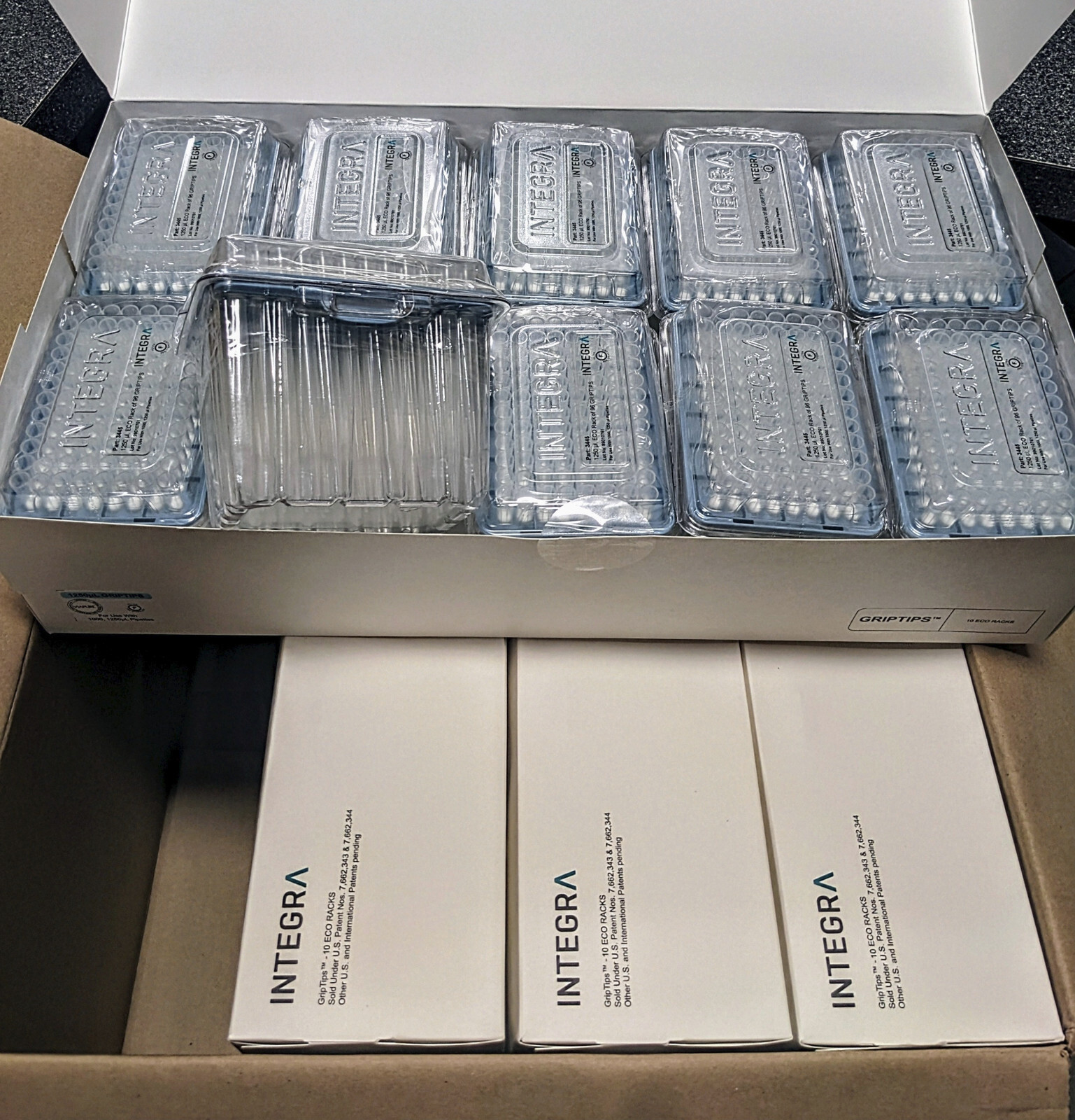 4 Cases Integra 1250ul GripTip 3445 Pre-Sterilized 10 ECO Racks of 96tips