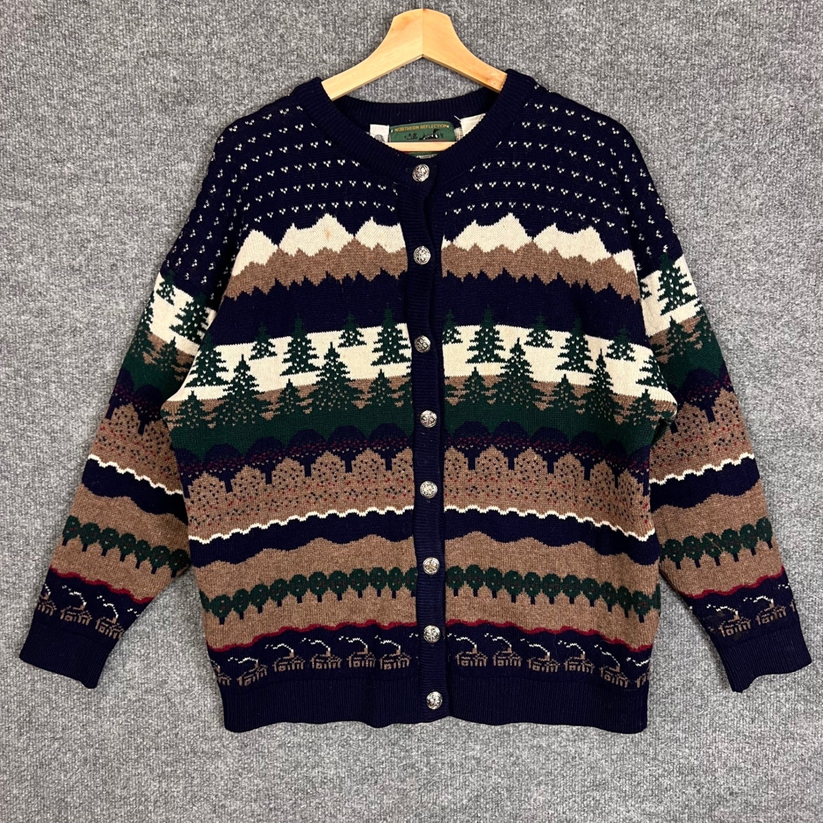 Vintage Northern Reflections Cardigan Sweater Womens M Scenic Knit
