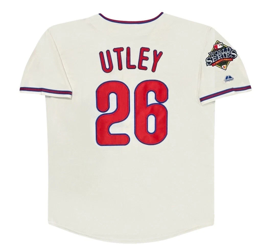 Chase Utley 2008 Philadelphia Phillies World Series Cream Men\'s Jersey (L-XL) Chase Utley 2008 Philadelphia Phillies World Series Cream Men\'s Jersey (L-XL)