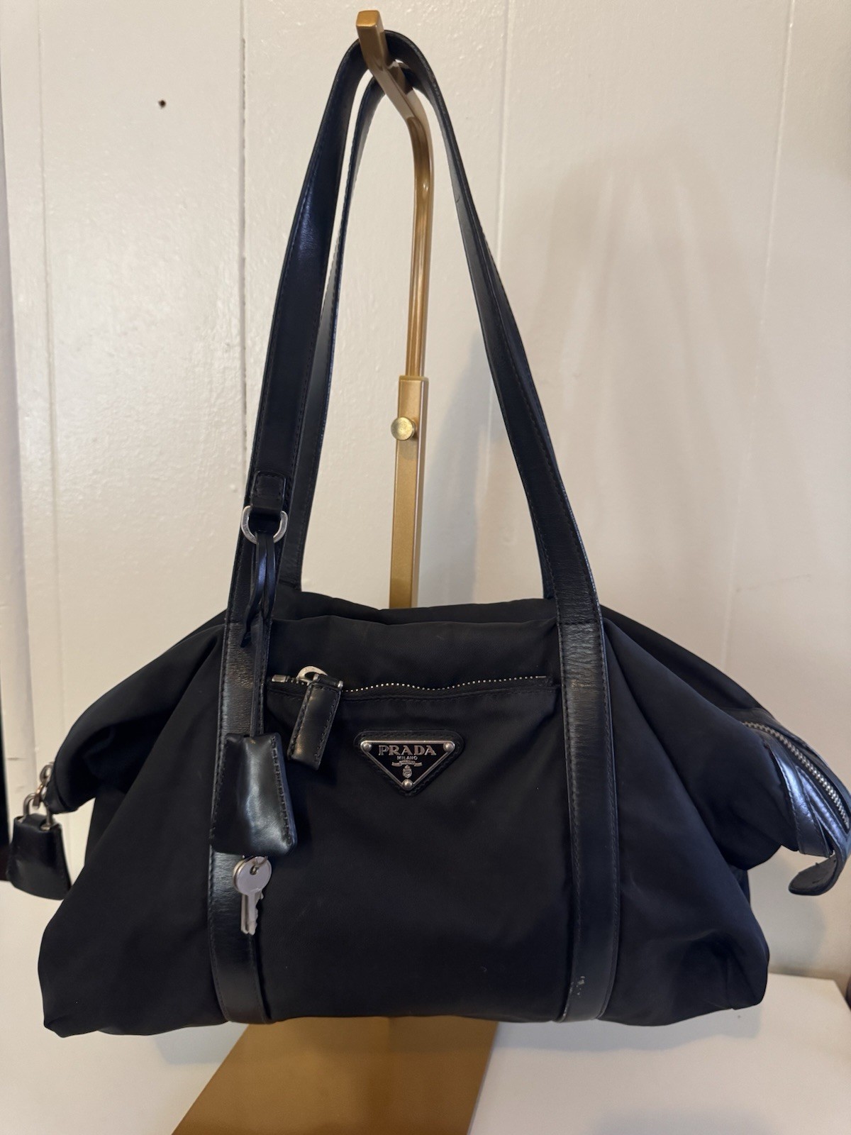 PRADA Tessuto Black Nylon Medium Top-Zip Shoulder Bag Vintage