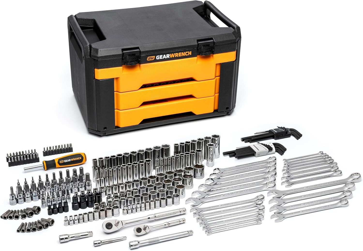 GEARWRENCH Mechanics Tool Set in 3 Drawer Storage Box, 232 Pc, 1/4 in and 3/8 in GEARWRENCH Mechanics Tool Set in 3 Drawer Storage Box, 232 Pc, 1/4 in and 3/8 in