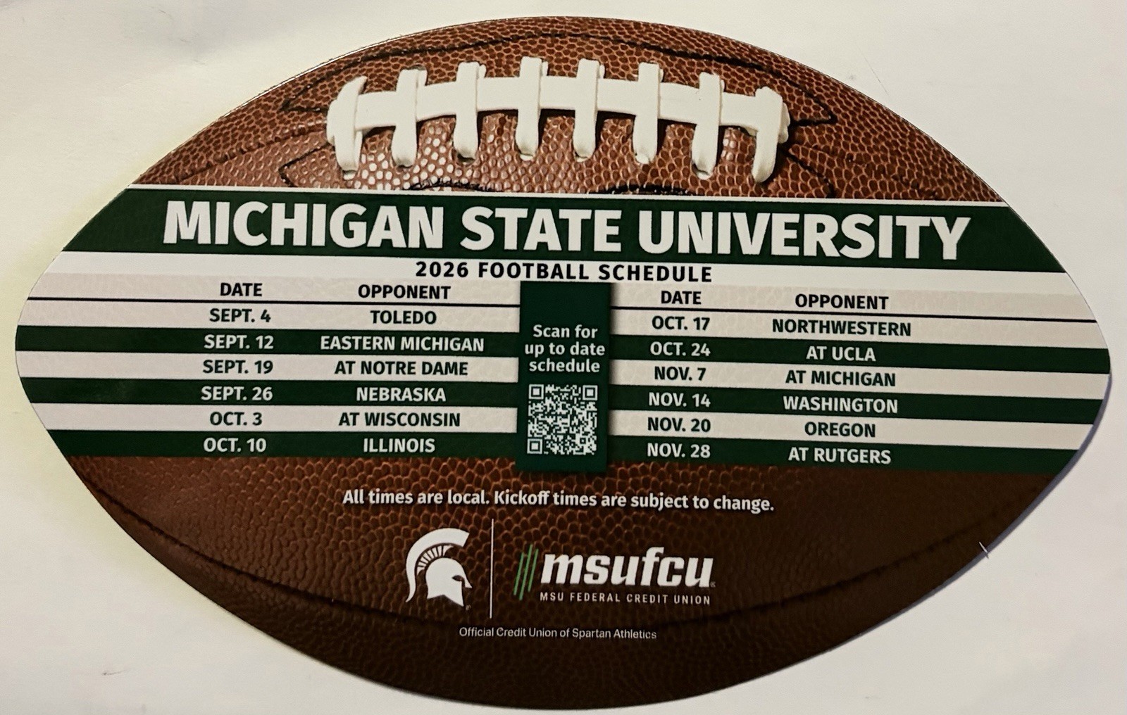 2026 MICHIGAN STATE SPARTANS Schedule 🏈 College Football Sked COOL MAGNET‼️