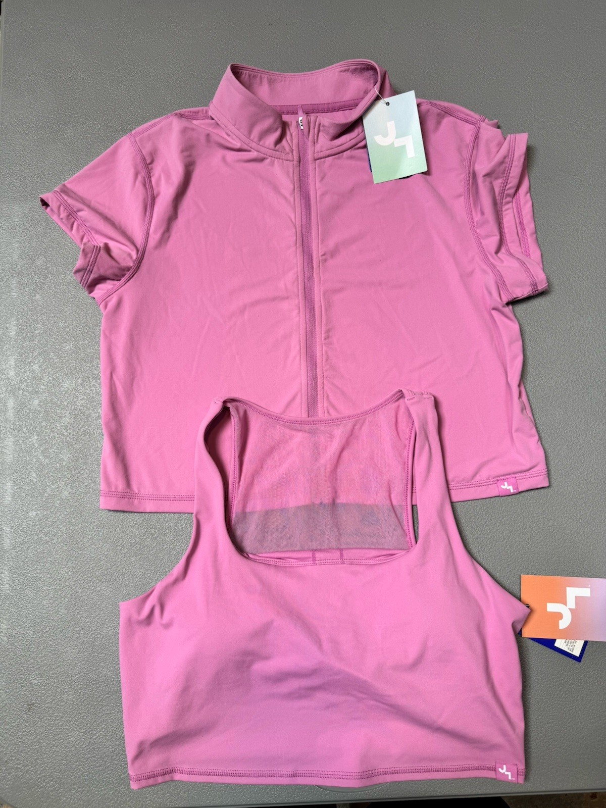 Joy Lab Pink 2XL 2-Piece Athleisure Set Zip Mock Neck Top & Longline Bra
