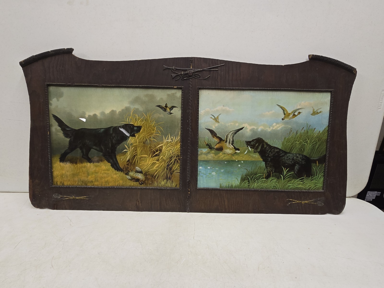 Antique 19C Hallen & Weiner Hunting Dog Litho Print Pair 43\