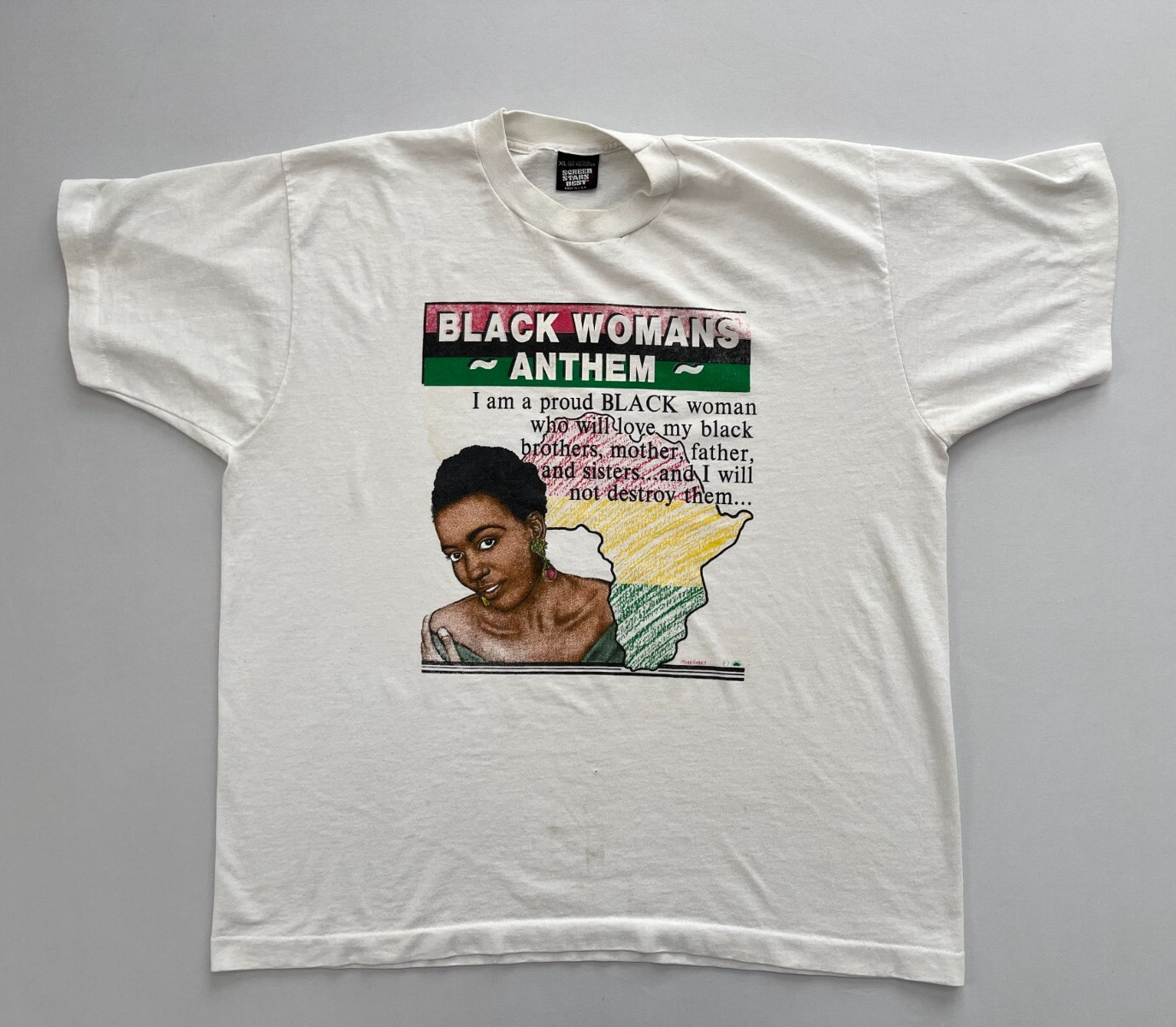 Vintage Black Womans Anthem Shirt Sz XL Single Stitch Made in USA Read