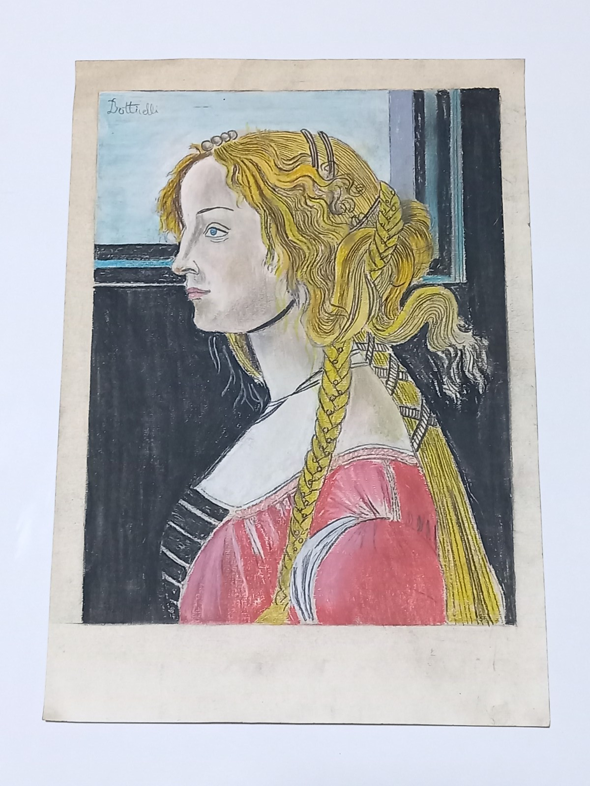 Sandro Botticelli  Drawing on paper (Handmade) signed and stamped mixed media.