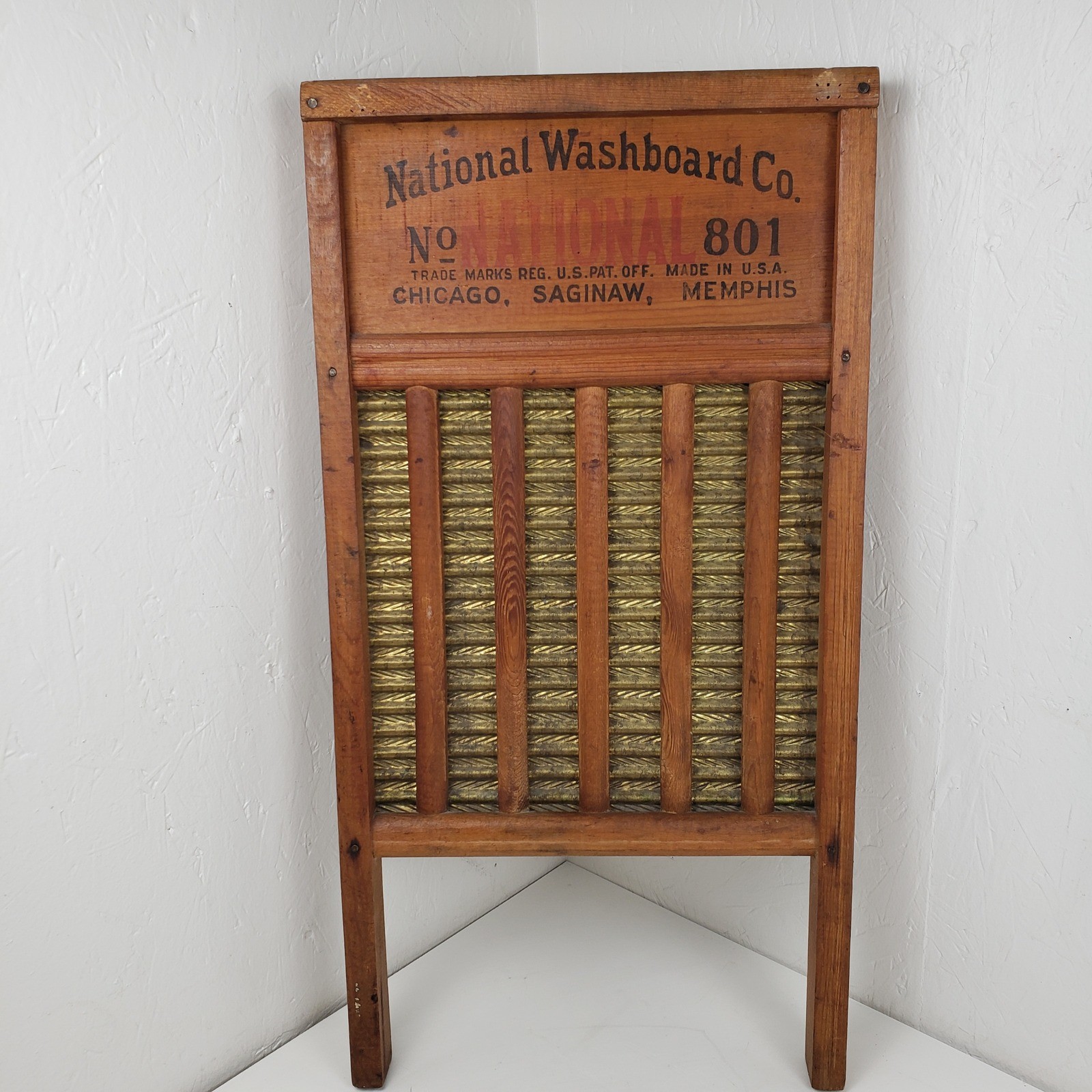 Vintage National Washboard Co No 801 The Brass King Wood Brass Washboard 24in Vintage National Washboard Co No 801 The Brass King Wood Brass Washboard 24in