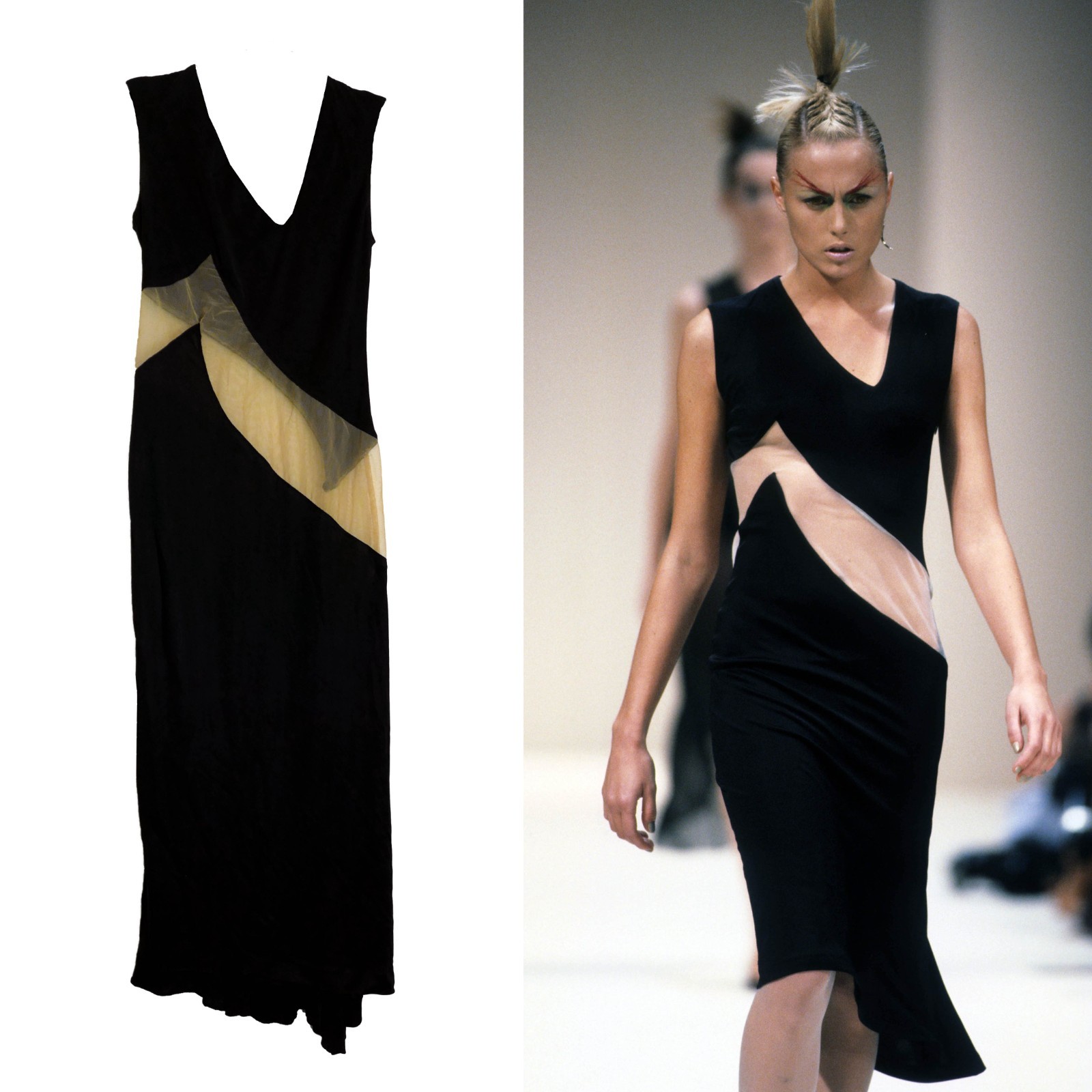 Alexander Mcqueen Spring 1996 Deconstructed Dress Nude mesh skin baring panels