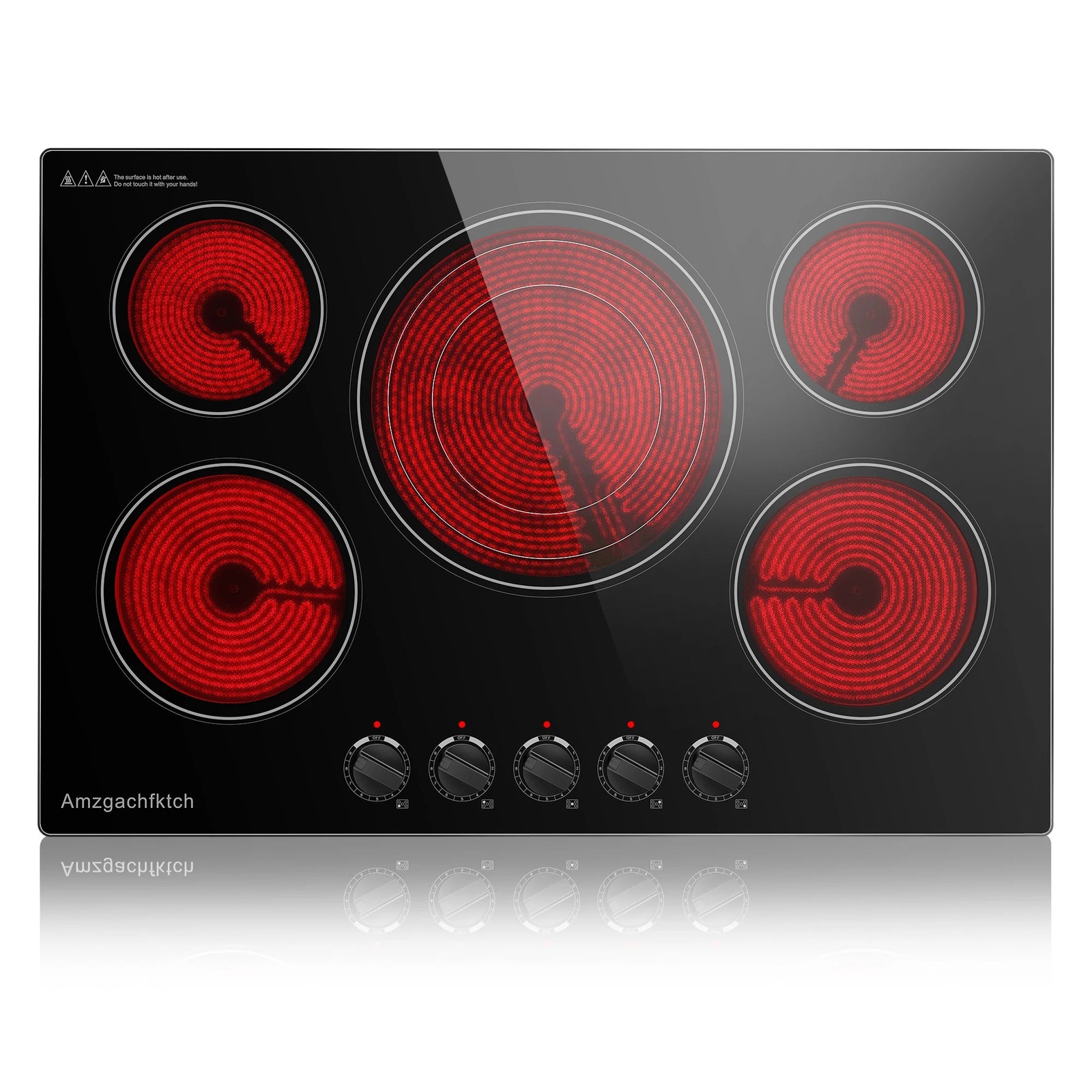 30in Electric Cooktop 5 Burner 9000W Black Glass Stove Top Knob Control 240V