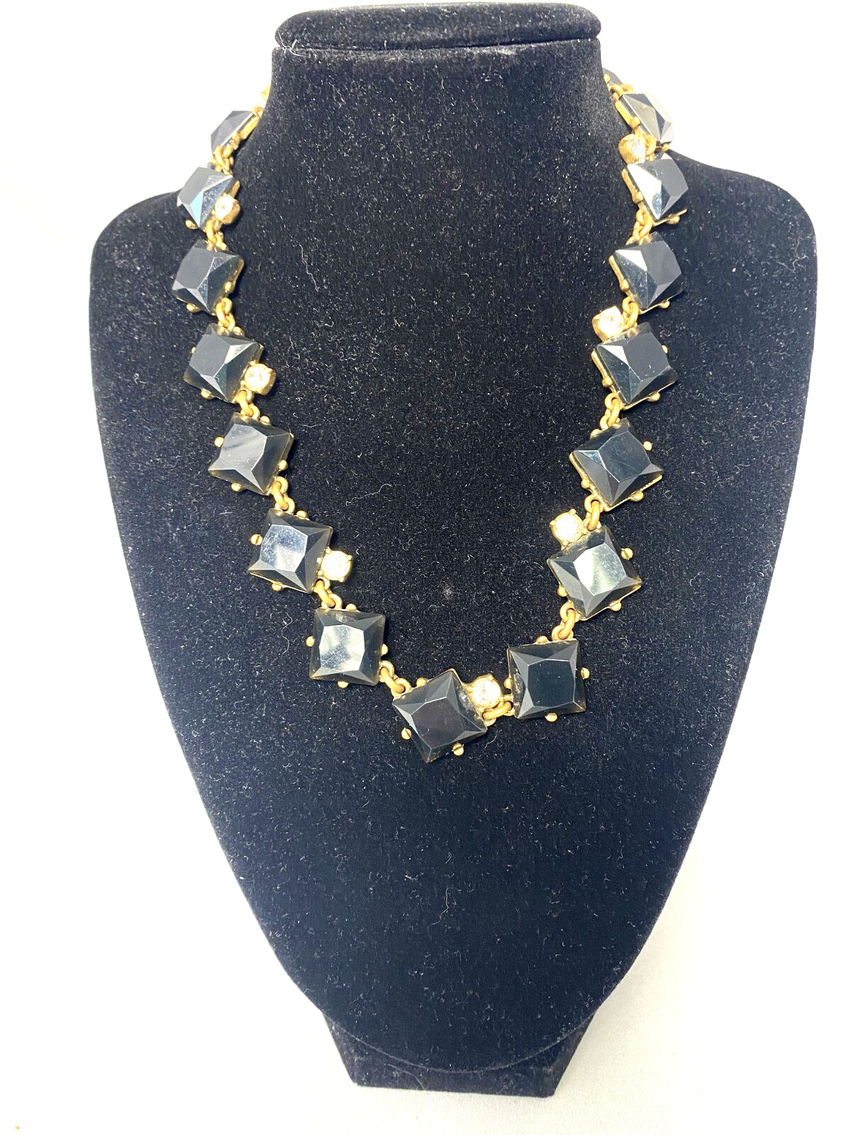 J.CREW Black Diamond Shaped Cabochon and Crystal necklace 17\