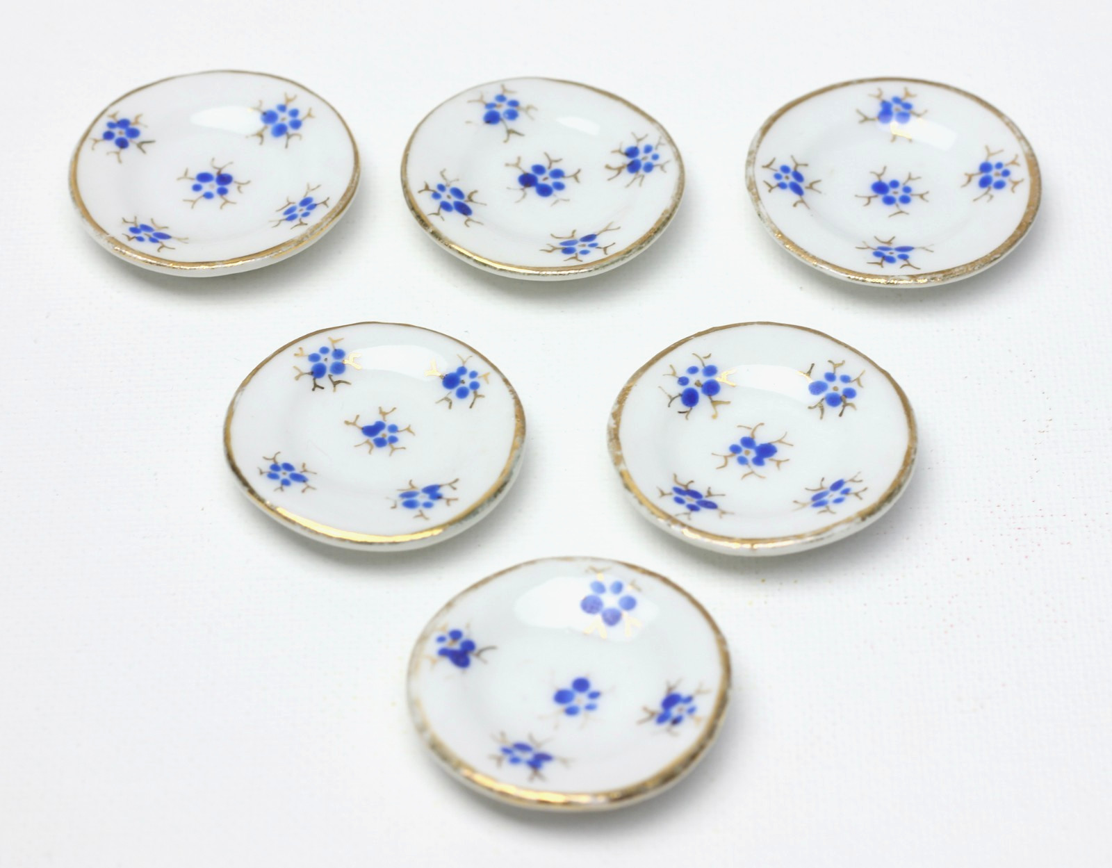 Set Antique German Dollhouse Hand Painted Porcelain Dinner Plates Miniature 1890