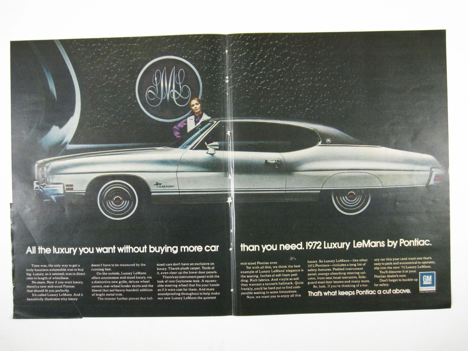 1972 Pontiac Luxury LeMans Print Ad Car Vintage Advertisement 2 PG