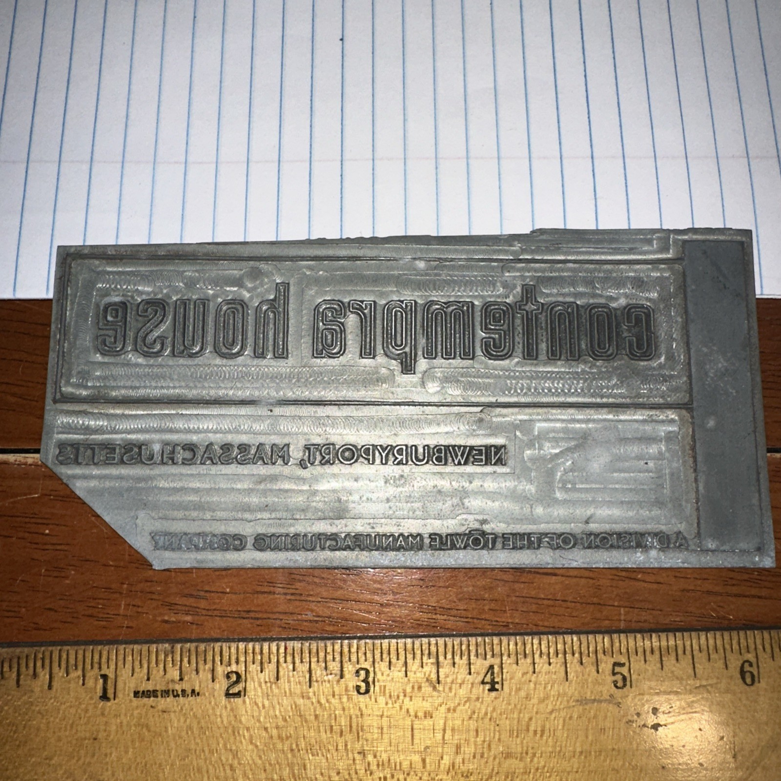 Printing Plate ( Contempra House Newburyport, Massachusetts ) Towne Manufactur