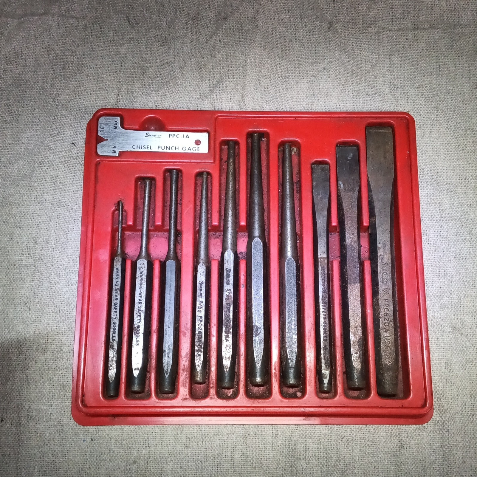 Vintage SNAP-ON TOOLS 11 PIECE Punches and Chisels Set PAK430470 USA MADE 