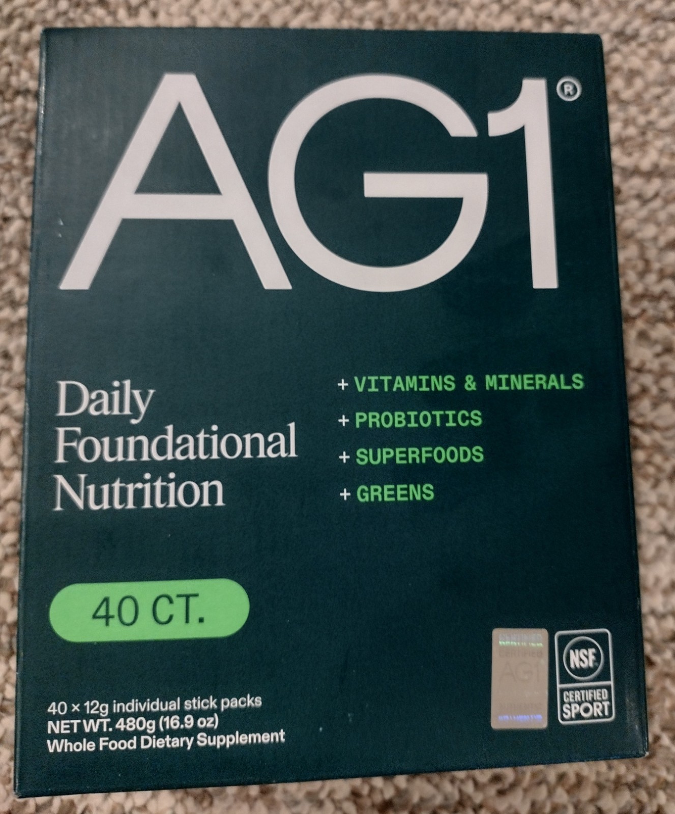 AG1, Greens, Daily Foundational Nutrition, Packet, 40 CT, Sealed Box, EXP 05/26 AG1, Greens, Daily Foundational Nutrition, Packet, 40 CT, Sealed Box, EXP 05/26