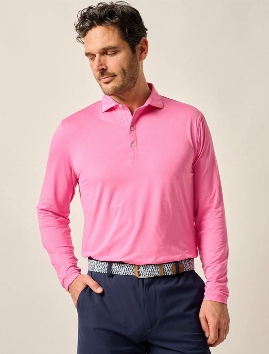 New johnnie-O Swing Long Sleeve Polo Size M Pink