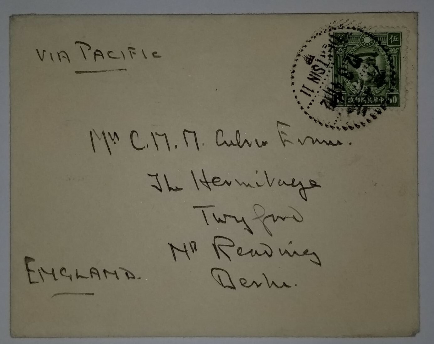 O) 1933 CHINA, CH´EN YING SHIH, VIA PACIFIC, TO ENGLAND, XF