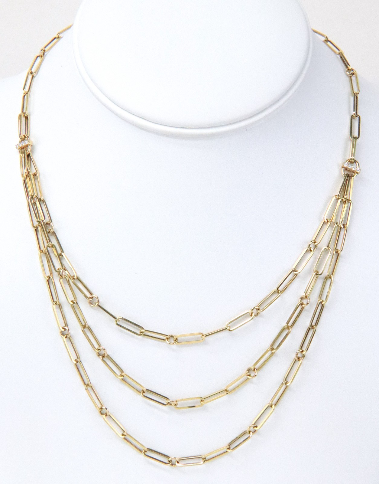 Roberto Coin 18K Yellow Gold Diamond Triple Strand Paper Clip Necklace