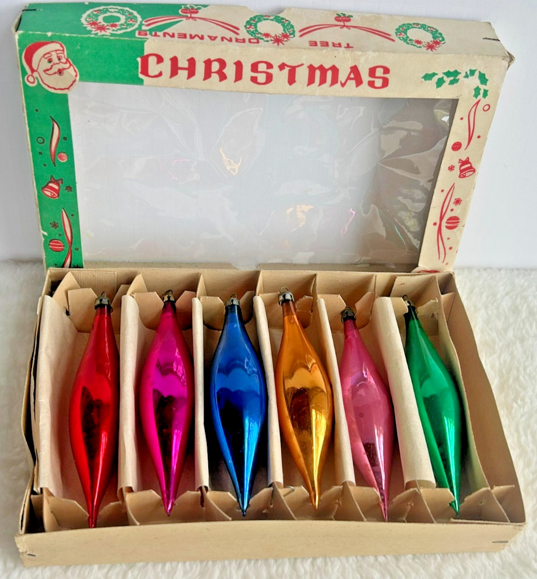 6 Vintage Handblown Teardrop Mercury Glass Christmas POLAND Spindle Icicle 5