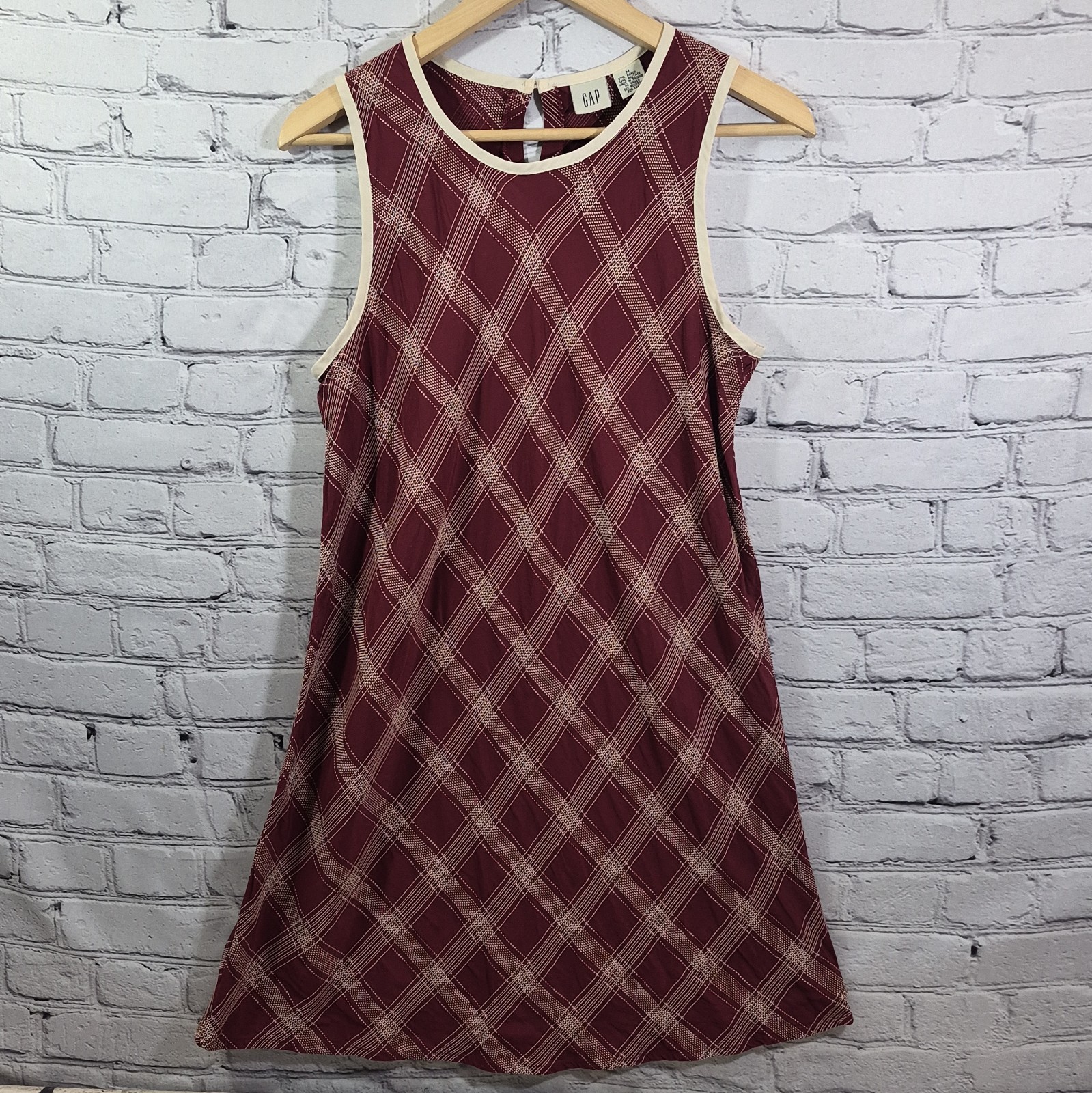 Vtg 90s Gap Plaid Mini Dress Womens Sz M Sleeveless Burgundy Academia Clueless Vtg 90s Gap Plaid Mini Dress Womens Sz M Sleeveless Burgundy Academia Clueless